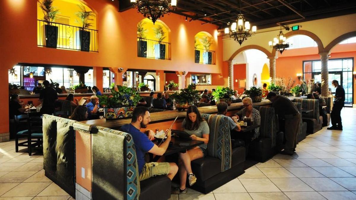Los Cabos, with “coastal hacienda architecture,” features a main dining room with a soaring 35-foot ceiling.
