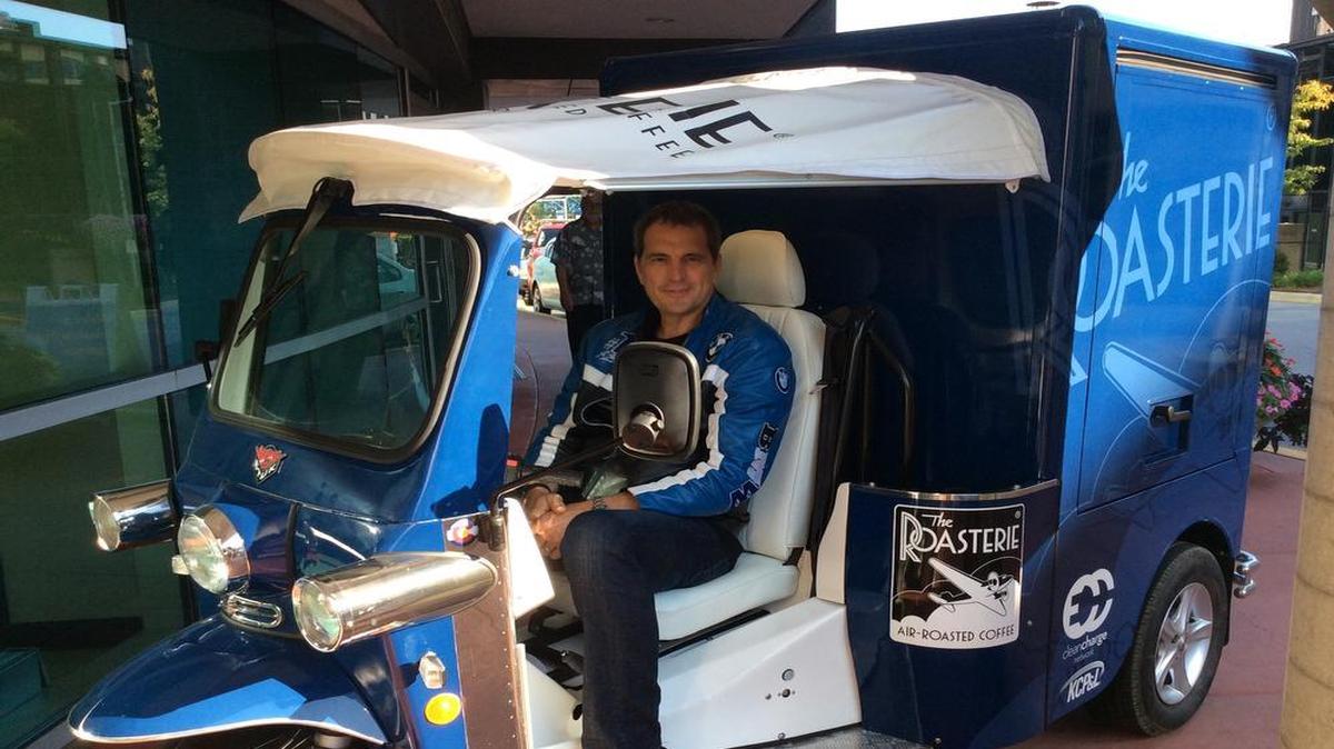 
Danny O’Neill in his new Roasterie TukTuk.
