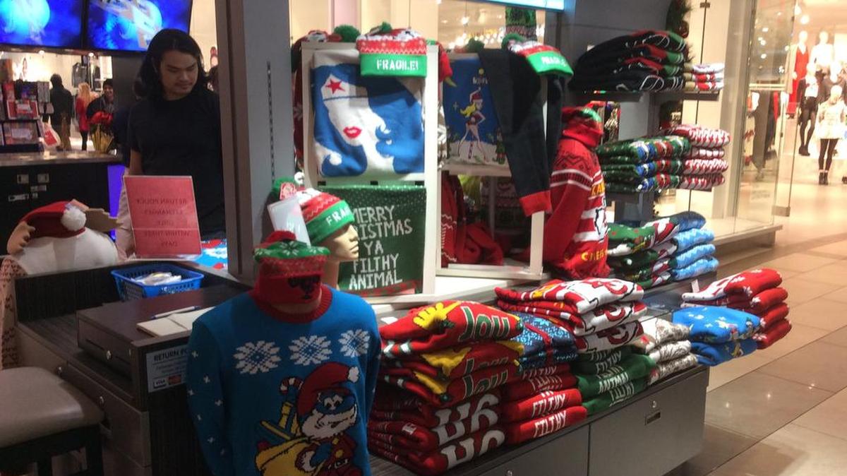 Oak Park Mall’s holiday sweater pop-up.