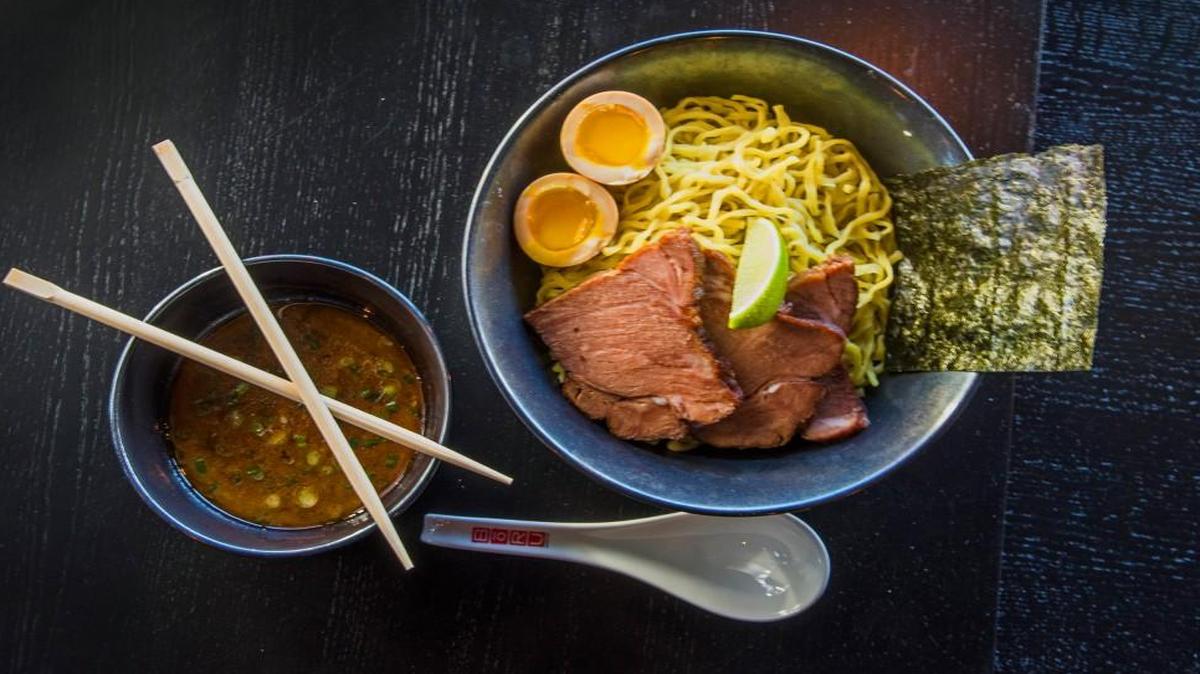 The Tsukemen ramen bowl ($14.50) has braised kurobuta pork shoulder, thick noodles and pork gravy.