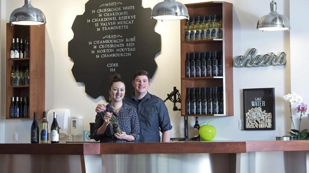 Newlyweds Lindsay Clausen and James Lowery will open KC Wineworks, 1829 McGee St., in Kansas City’s Crossroads district Friday. The business produces their own brand of wine.