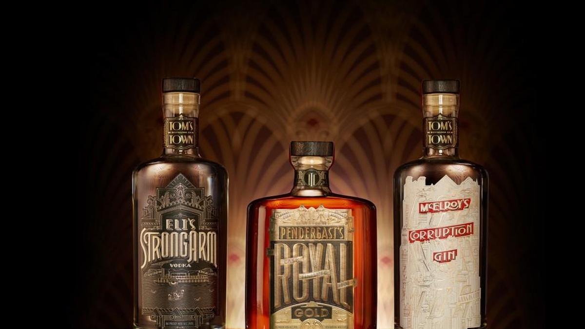 Pendergast’s Royal Gold Bourbon, McElroy’s Corruption Gin and Eli’s StrongArm Vodka.