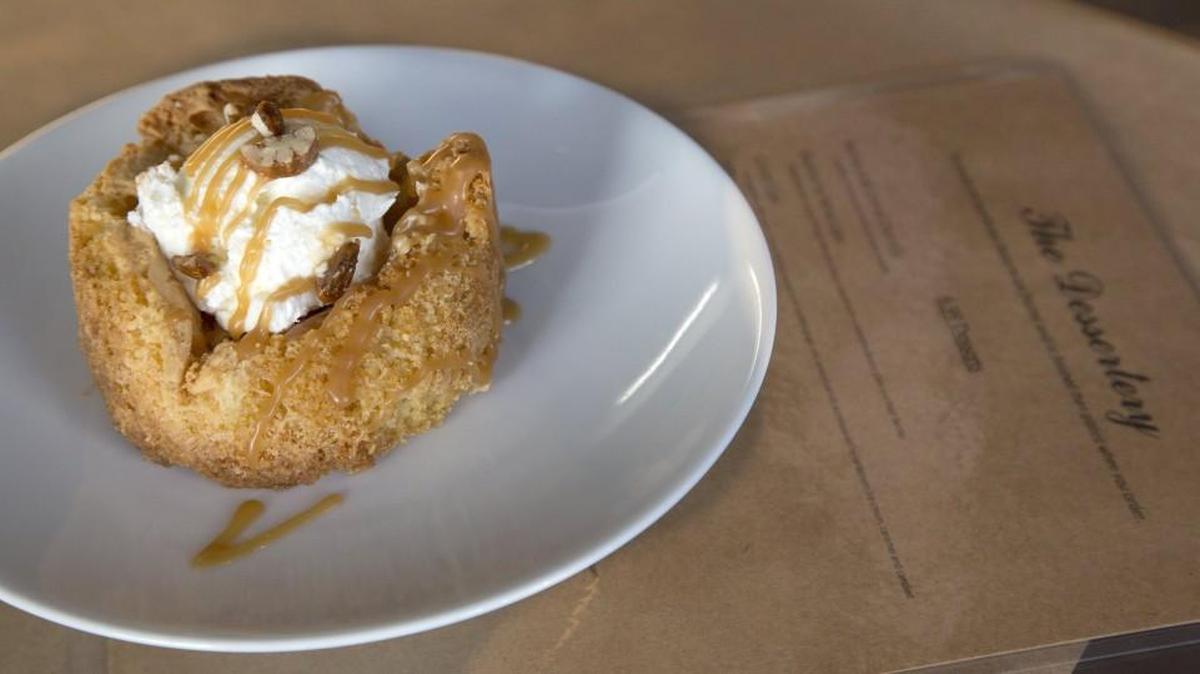 Chess Cake has a caramel drizzle and candied pecans.