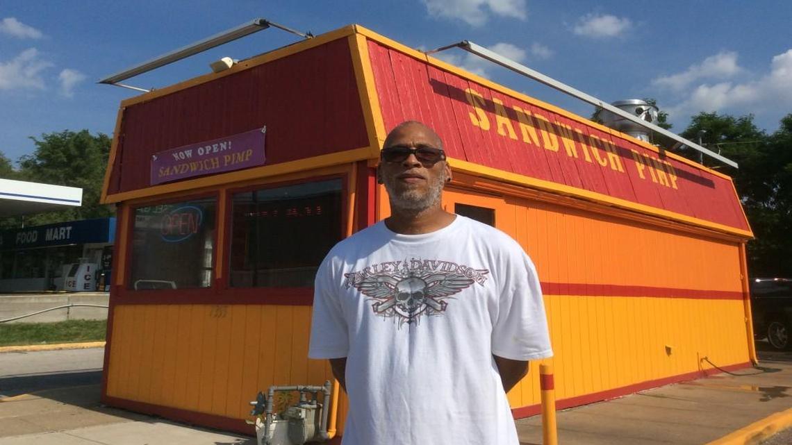 Gee Black stands outside his new Sandwich Pimp restaurant at 7355 Leavenworth Road in Kansas City, Kan.