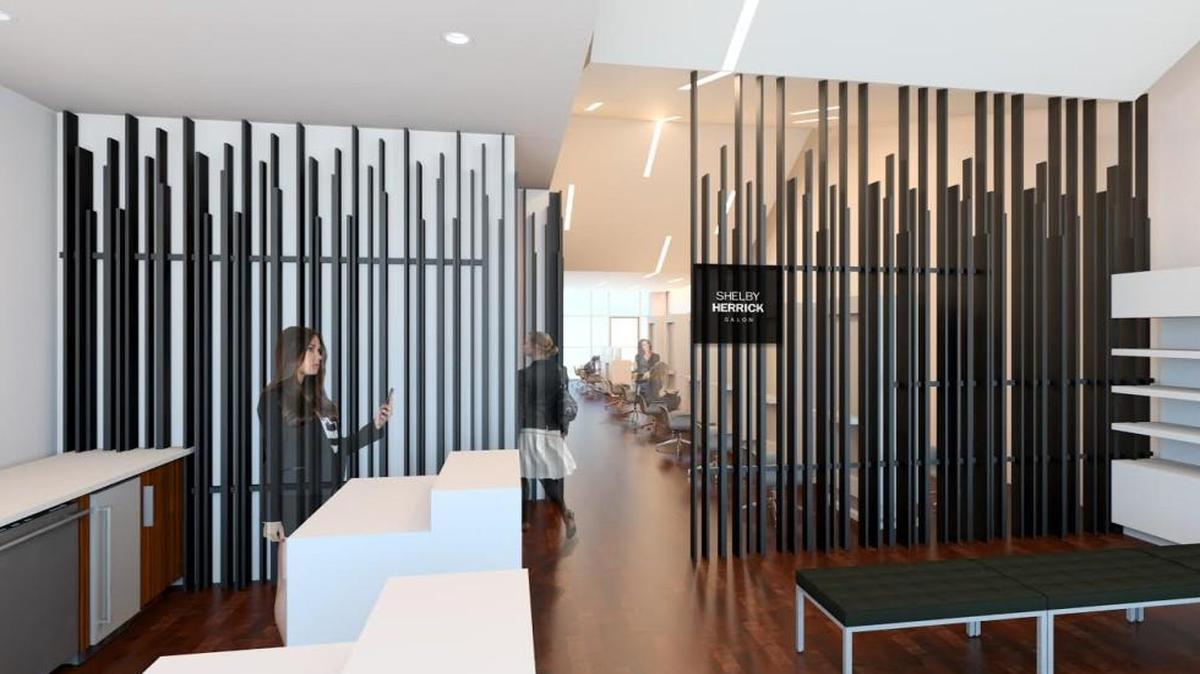 A rendering of the new Shelby Herrick Salon in Westwood’s Woodside Village.