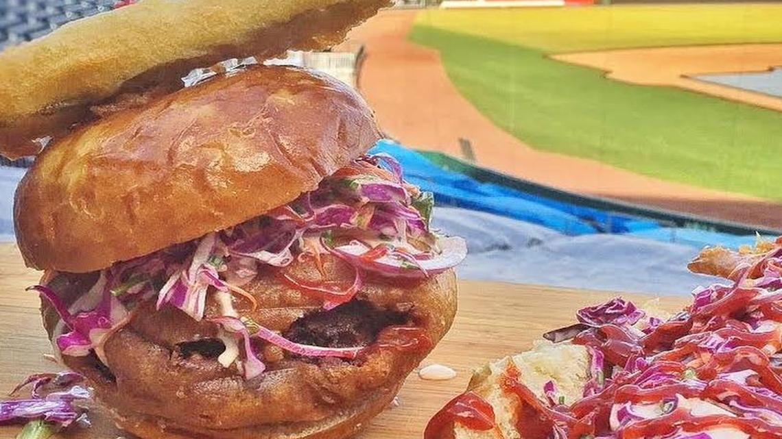 Kauffman’s new Champions Alley Burger ($19) and Champions Alley Dog ($15).
