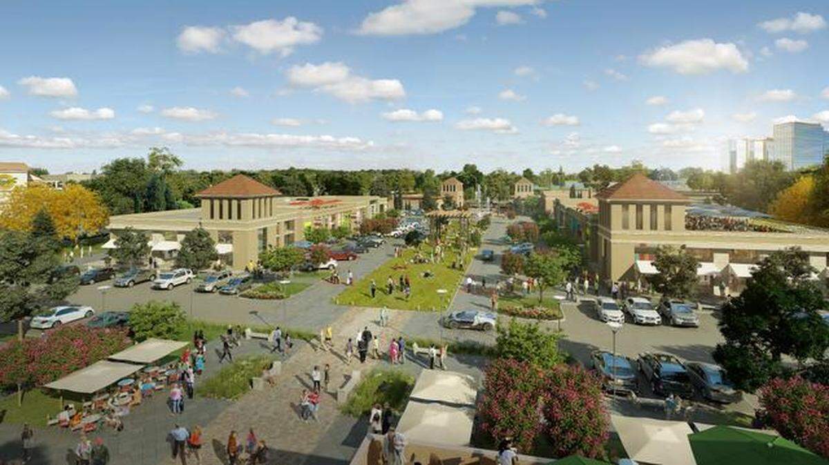 
Central Square — the Kmart and Metcalf South areas north and south of 95th Street along Metcalf Avenue — would be rebuilt as an inviting area for shopping, eating and public gatherings.
