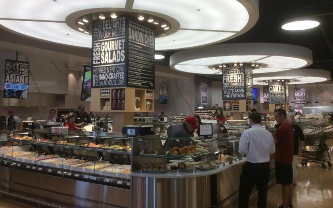 Salads, sandwiches and soups are served from one of the store’s islands focusing on prepared foods.