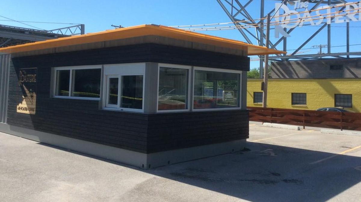 Roasterie’s new container store had been temporarily stationed in a lot by its factory.