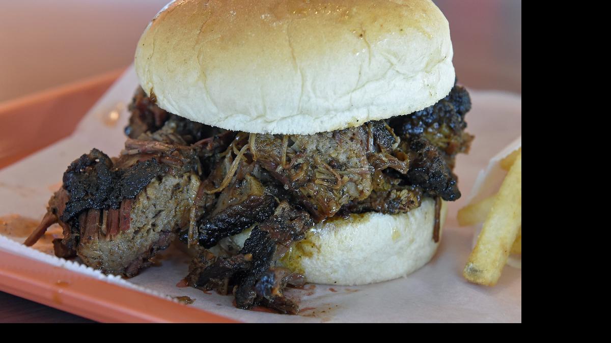 
BBQ Burnt Ends sandwich at Crazy Good Eats barbecue, 16695A West 151st Street in Olathe, Kansas.
