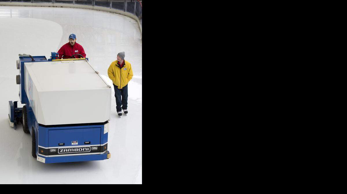 Brandon Luft of the Crown Center Ice Terrace pilots the Zamboni