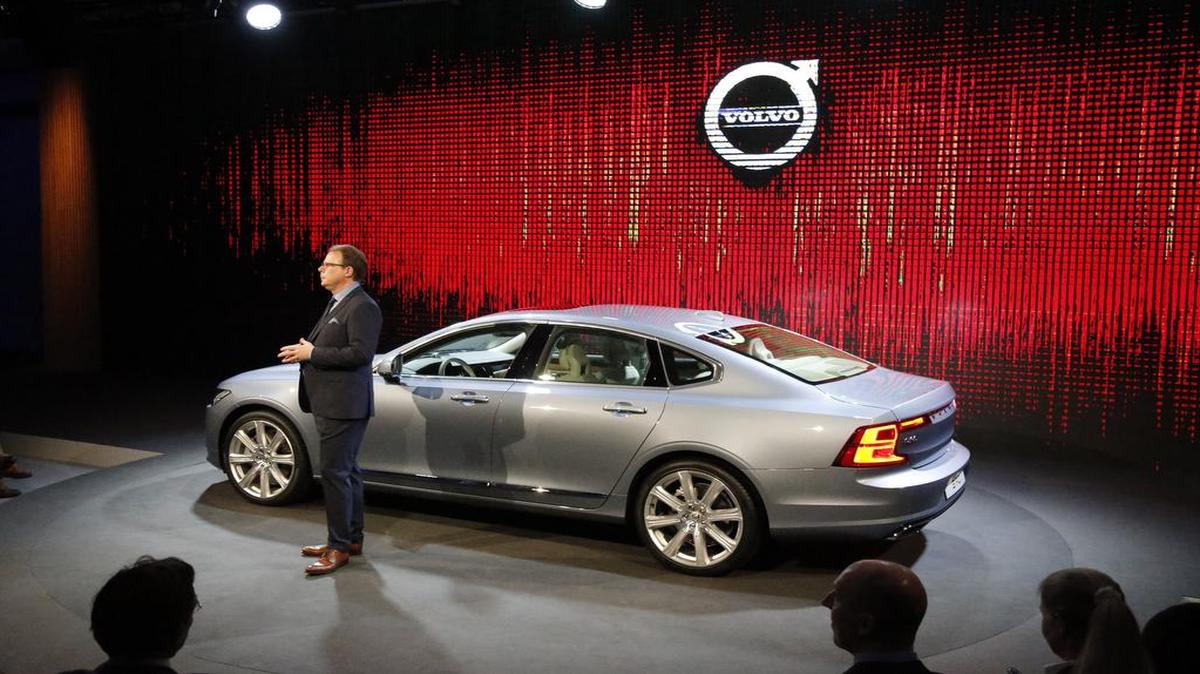 Volvo senior vice president Peter Mertens spoke Wednesday in Gothenburg, Sweden, at the launch of the Volvo S90.