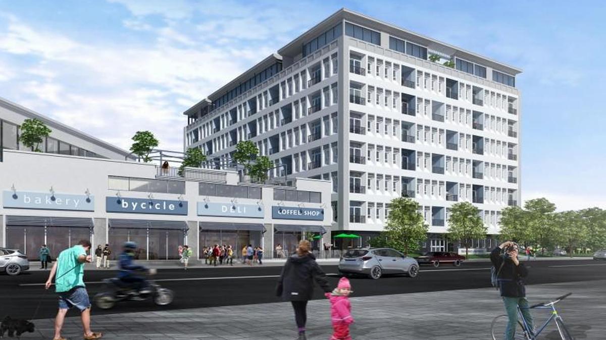The eight-story MGE Building at 3420 Broadway could become 101 upscale apartments.
