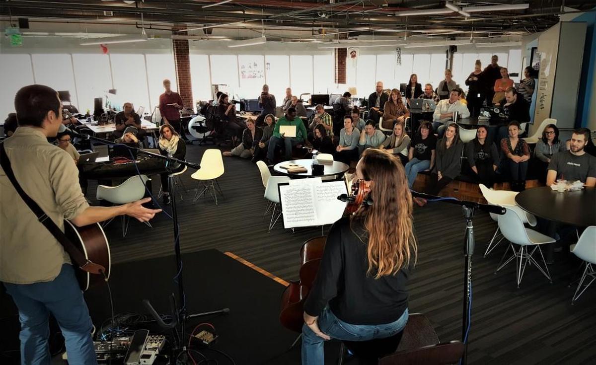 VML workers get a time out from the daily grind during the ad agency’s regular “On the Fly” concerts.