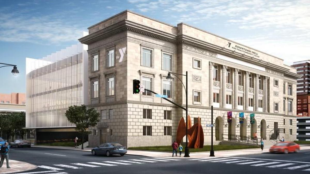 This rendering shows how the YMCA of Greater Kansas City hopes to renovate and incorporate the vacant former Lyric building into a downtown facility focused on public health.
