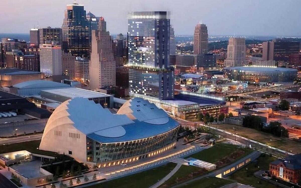 An artist’s rendering depicts how a proposed convention hotel would look along Kansas City’s skyline.