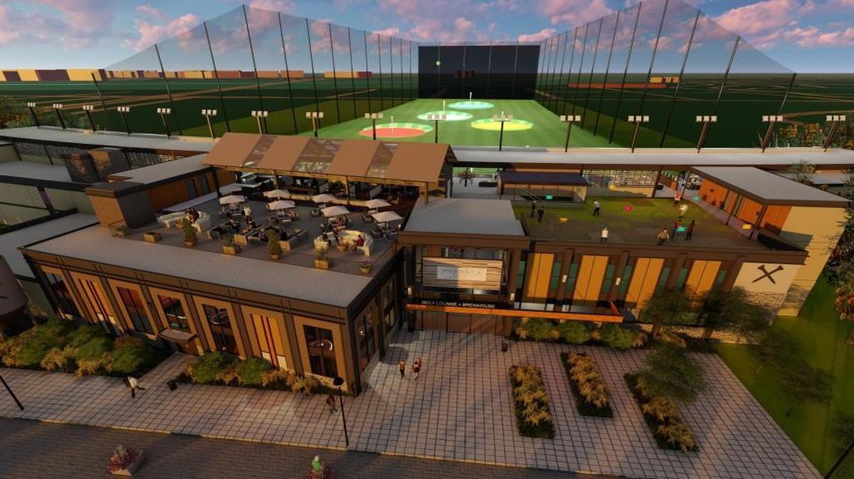 An artistic rendering depicts Driv, a golf driving range concept that’s the first planned component of a $134 million development proposed in North Kansas City.