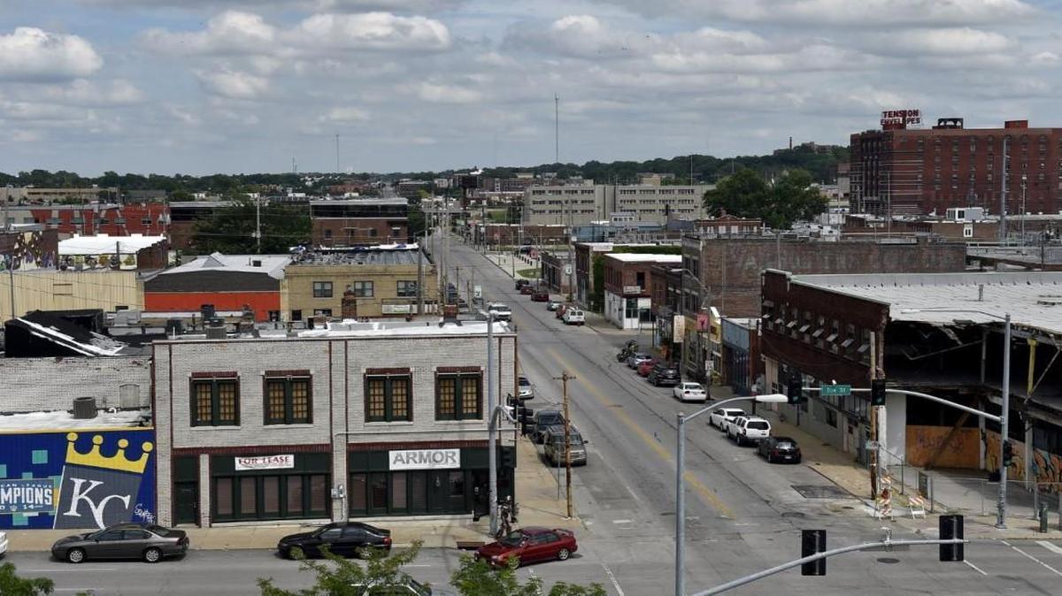 The East Crossroads looking east from a rooftop near the intersection of 18th Street and Oak Avenue.