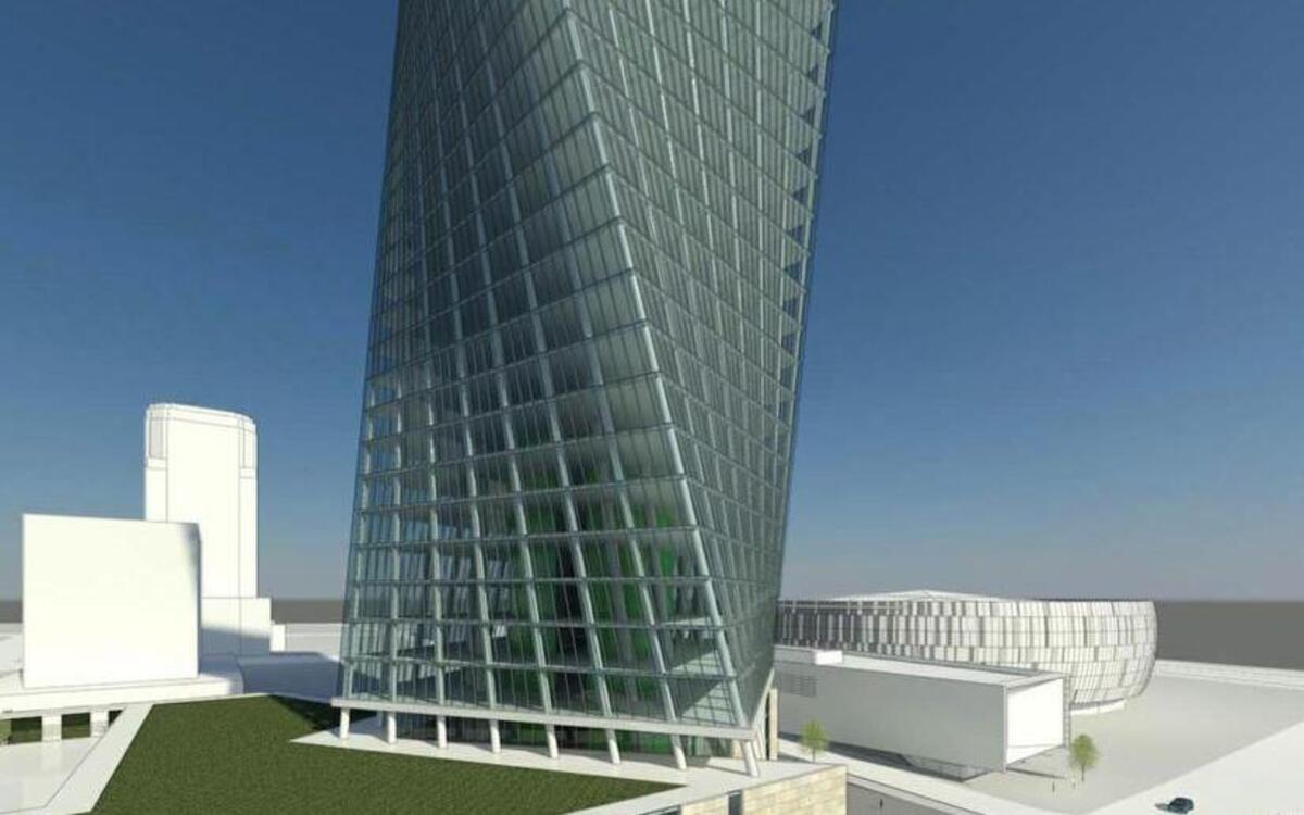 One potential design for the downtown office tower proposed near the Sprint Center.