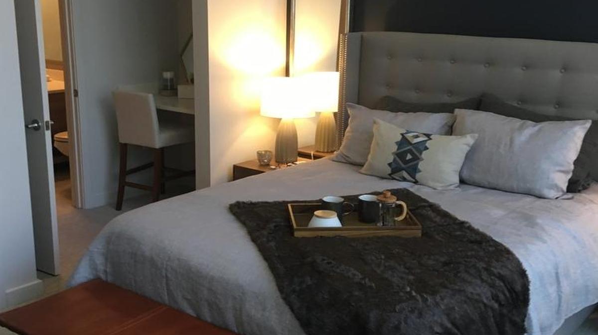 A model apartment depicts how a one-bedroom suite appears in the forthcoming Two Light apartment high-rise in the Power & Light District. Two Light, which is under construction at Truman Road and Grand Boulevard, is to open in 2018.