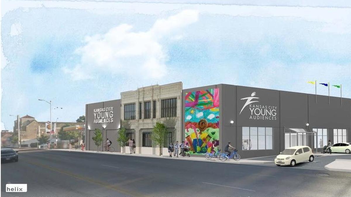 A rendering by Helix Architecture + Design, which is leading the design, shows what the future home of Kansas City Young Audiences will look like. The organization is buying the building at 3732 Main St.