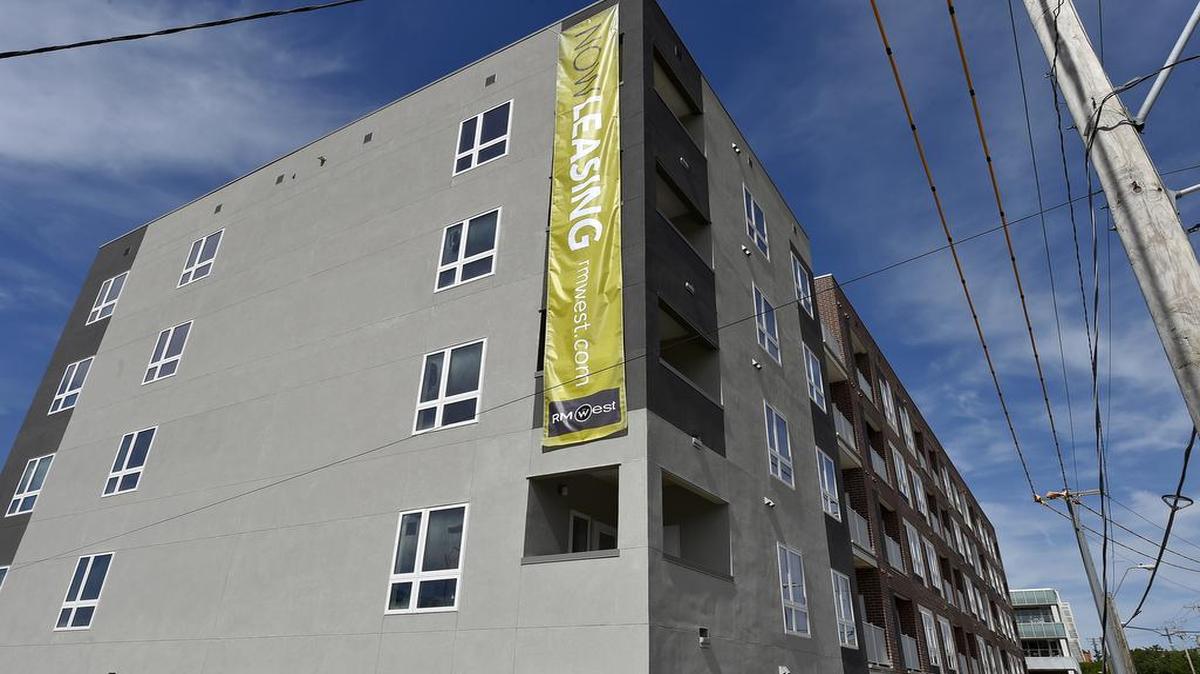 
A banner was hung Thursday from the new RMWest Apartments at 228 W. Fourth St. in the River Market.
