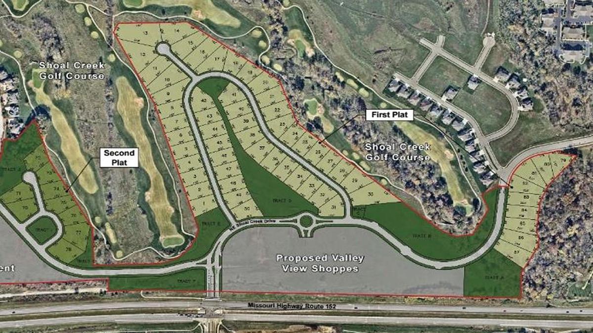 A development plan shows Star Acquisitions’ pursuit of a retail development, called Valley View Shoppes, at Missouri 152, and a housing development, called Eagle Pointe Preserve.