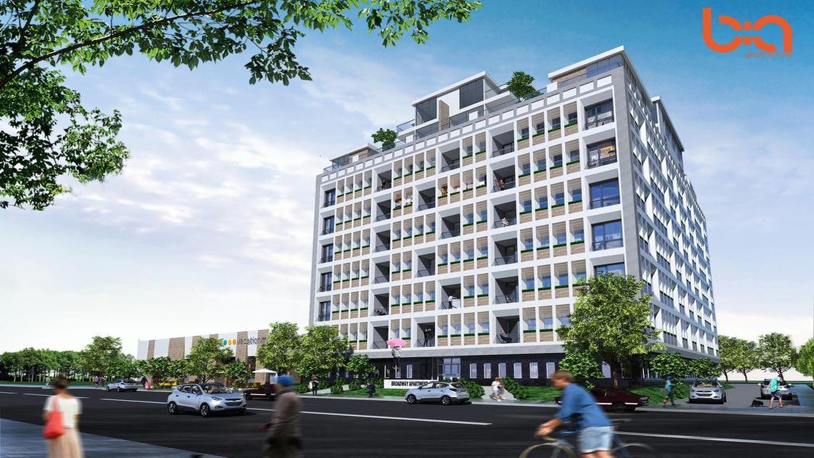 
A rendering shows how the MGE building on Broadway in Kansas City might be converted into apartments. 
