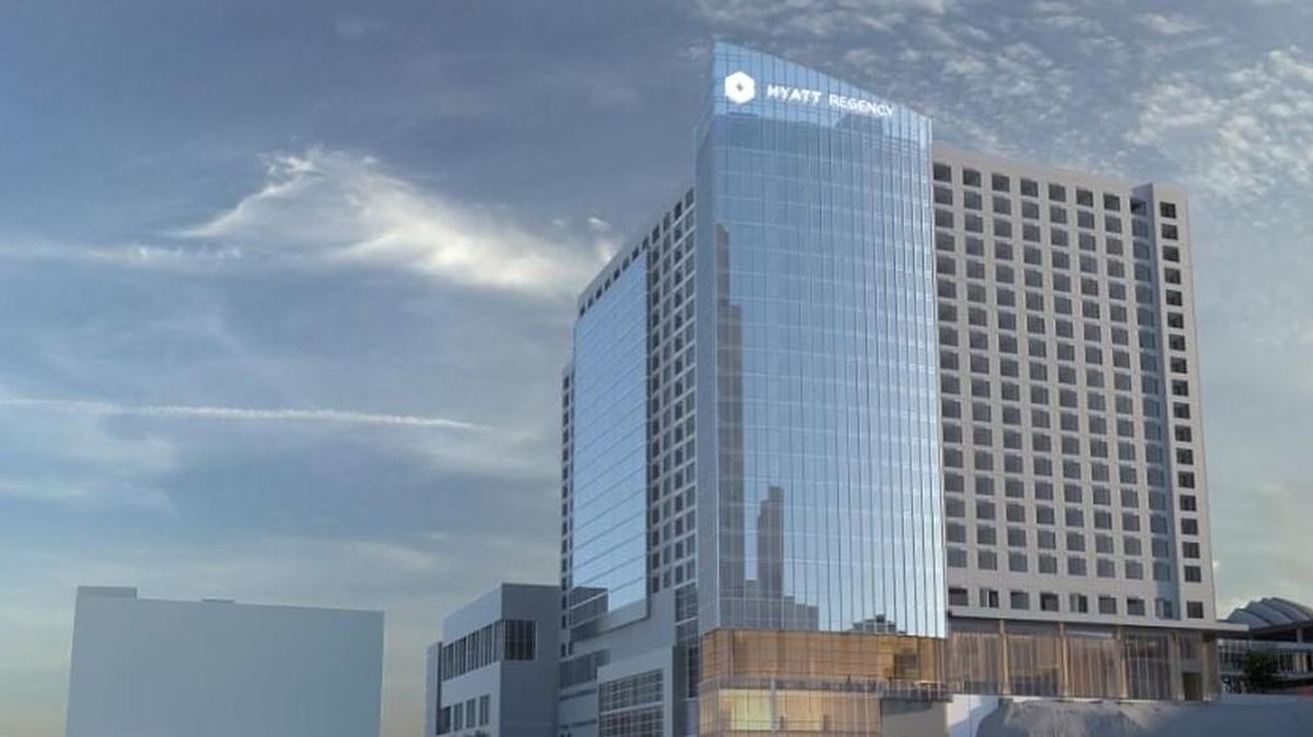 A rendering of the proposed downtown convention hotel.