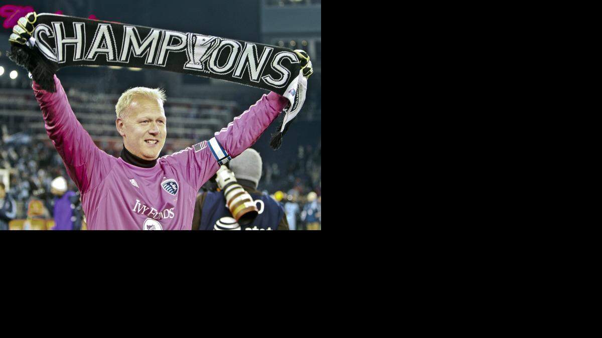 
Sporting KC goalkeeper Jimmy Nielsen celebrated after the team won the MLS Cup in December at Sporting Park in Kansas City, Kan. Ivy Funds will continue to sponsor the team’s jerseys.
