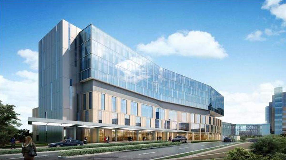 
An artist’s rendering of the planned Cambridge North Tower at the University of Kansas Hospital. The tower is expected to have 12 operating rooms and beds for 92 patients.

