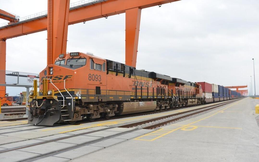 BNSF Railway assembled a train in Edgerton, Kan., to haul 45 shipping containers of supplies to storm-ravaged Haiti. The donations had been gathered in Springfield, Mo., and trucked to Edgerton.