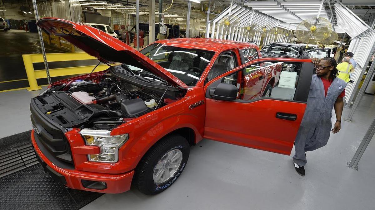 Marcellus Council inspected aluminum-bodied Ford F-150 pickups earlier this year at the Claycomo plant. Plans for a hybrid version of the popular trucks may soon be unveiled, reports indicate.