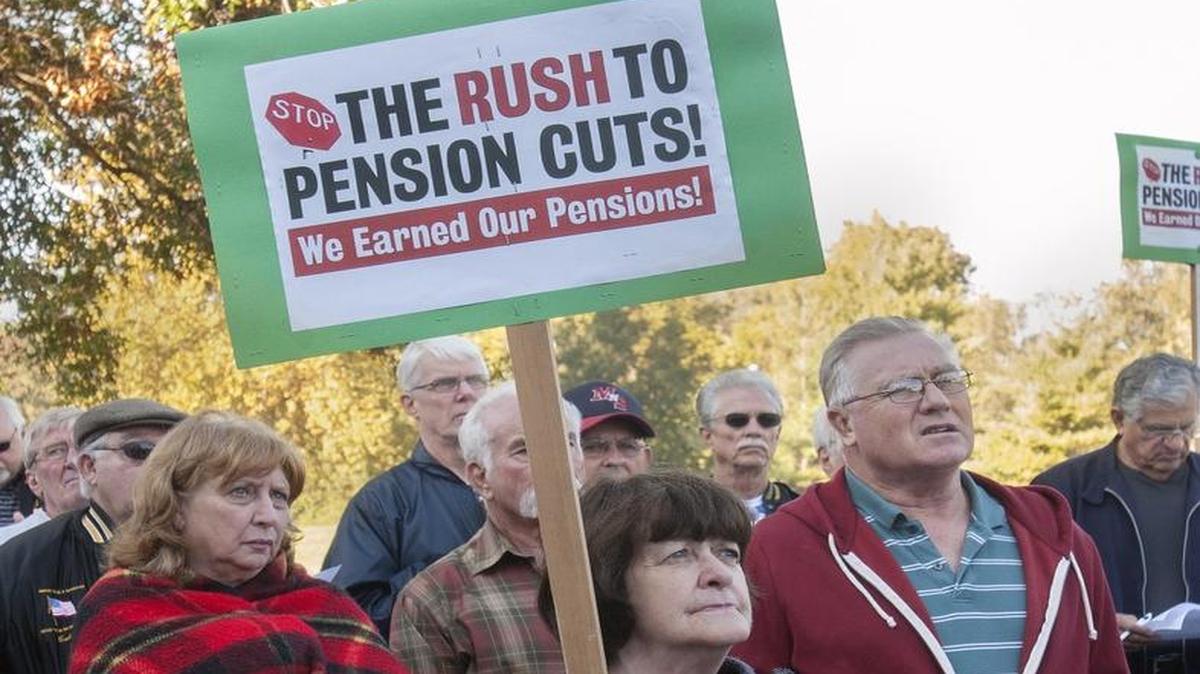 Retired Teamsters from Local 41 in Kansas City rallied in 2015 over proposed cuts to their pensions checks from the failing Central States Pension Plan.