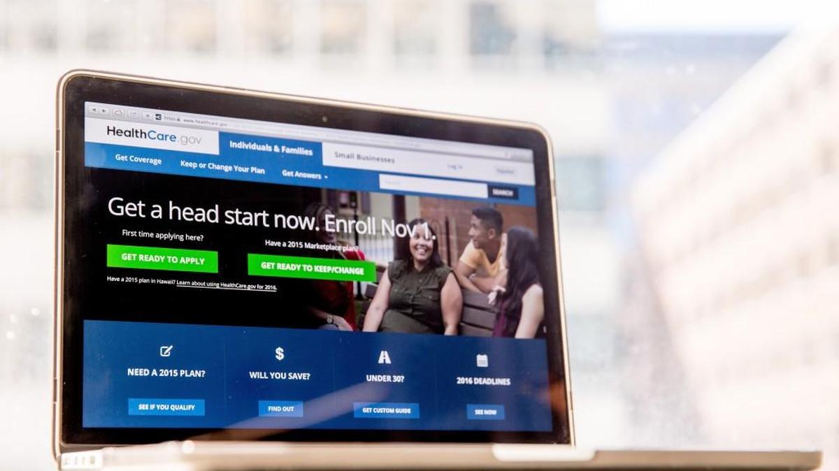 HealthCare.gov, where people can buy health insurance, is displayed on a laptop screen.