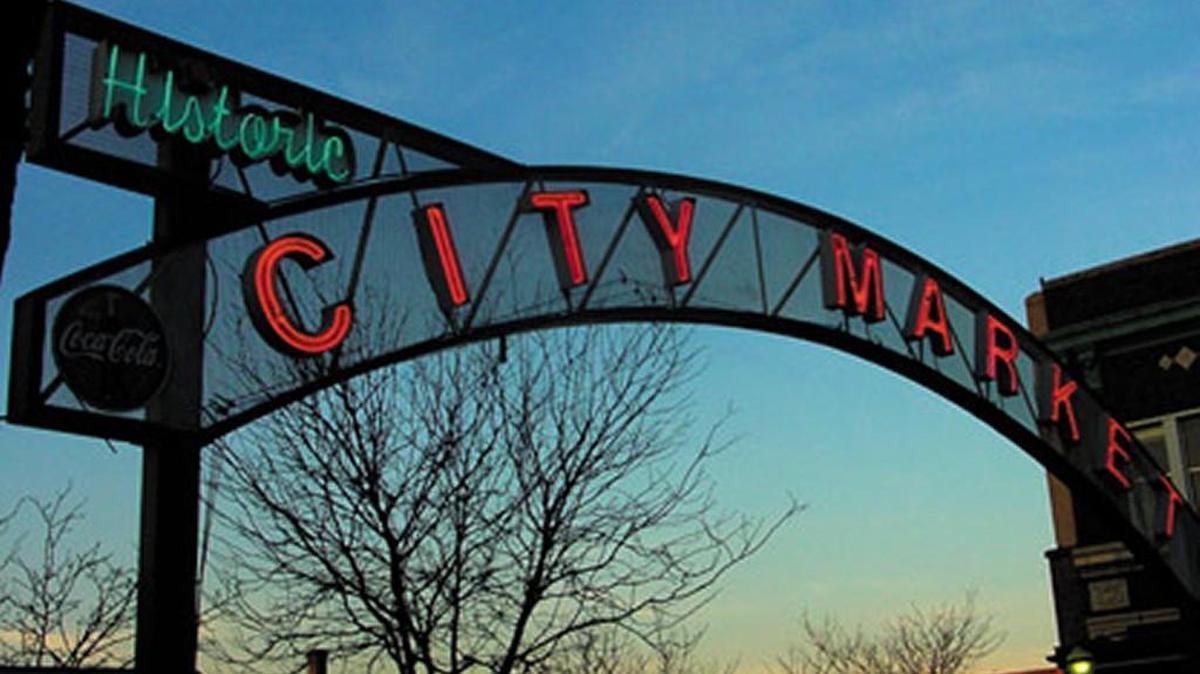The entrance to Kansas City’s City Market on Fifth Street welcomes year-round shoppers and diners.