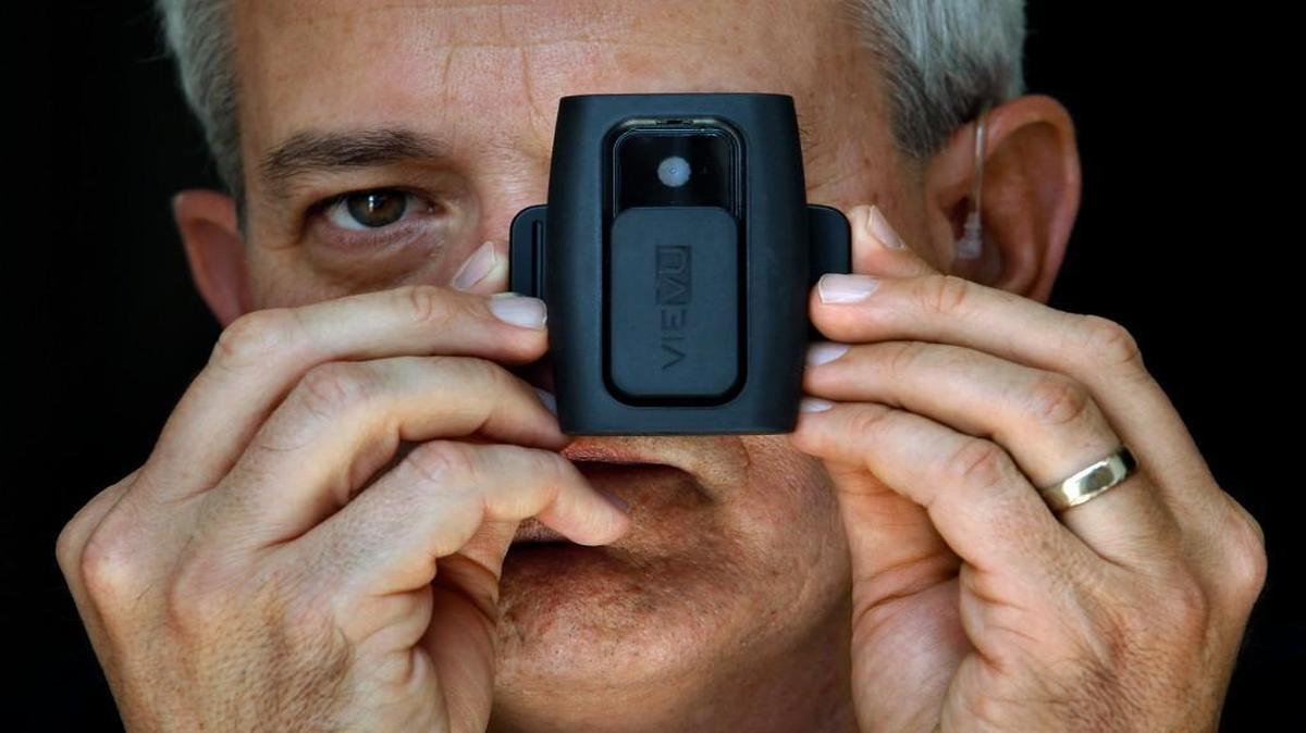 
This body-worn video camera is an example of the type of equipment used increasingly by law enforcement agencies.
