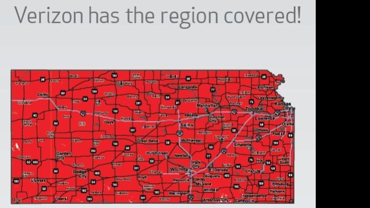 
Verizon offered this map and others Thursday to tout its LTE data network’s coverage in Kansas. LTE is the stuff smartphone users need to stream videos, download apps and use other popular smartphone features.
