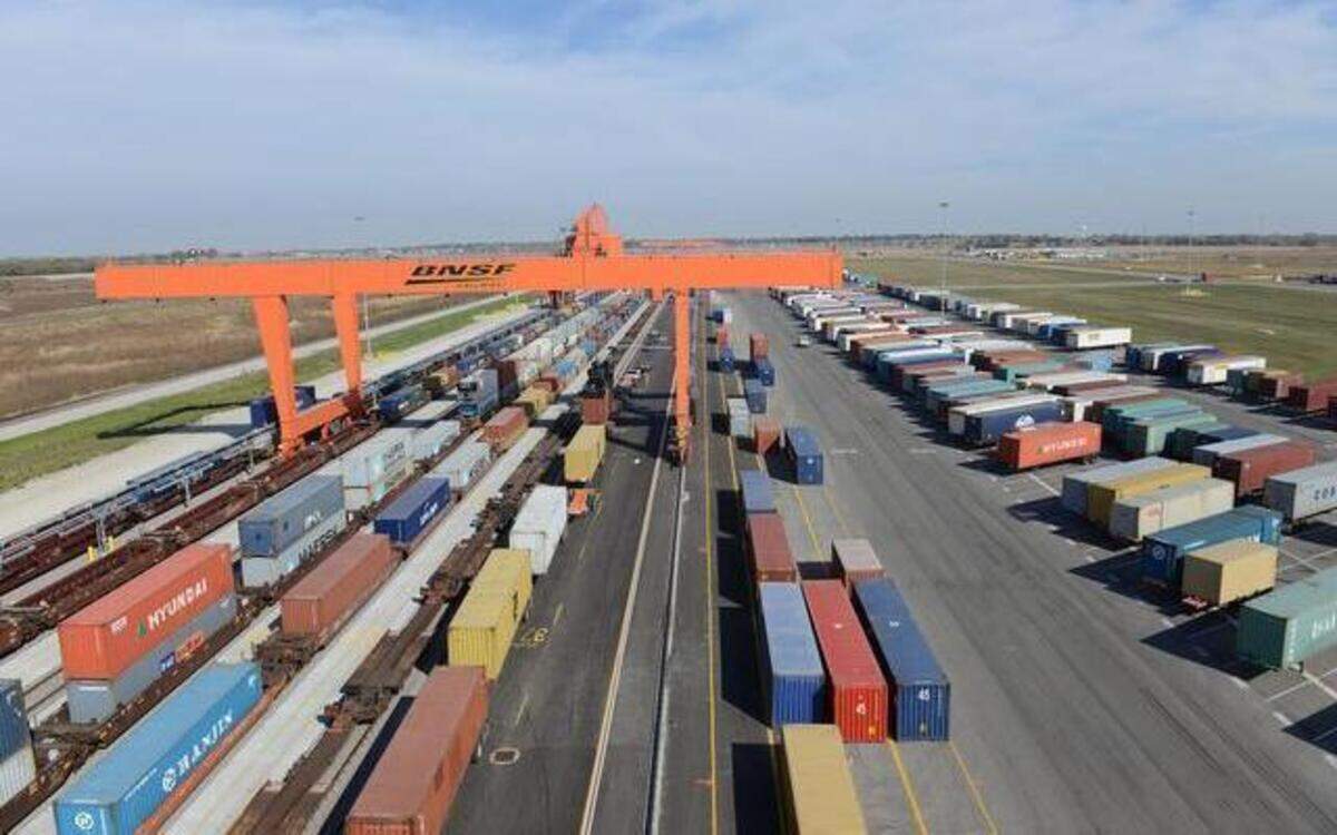 
This is one of five cranes that handle shipping containers at BNSF Railway’s Logistics Park Kansas City intermodal facility in Edgerton.
