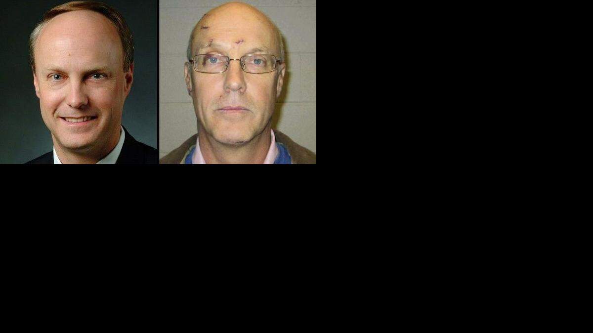 
Robert Dellinger in his Sprint days, left, and his arrest mug shot
