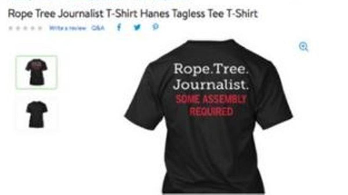 A controversial T-shirt suggesting journalists should be lynched was removed from Walmart.com after an objection from the Radio Television Digital News Association.