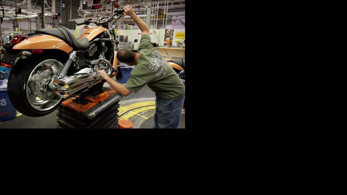 
Nearing the end of the assembly line, Tom Hueser inspected a 105th anniversary V-Rod at the Harley-Davidson plant near Kansas City International Airport.
