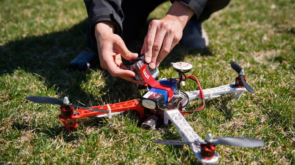 Drone racers fly quadcopters, aircraft with four propellers such as this, in the Drone Racing League.