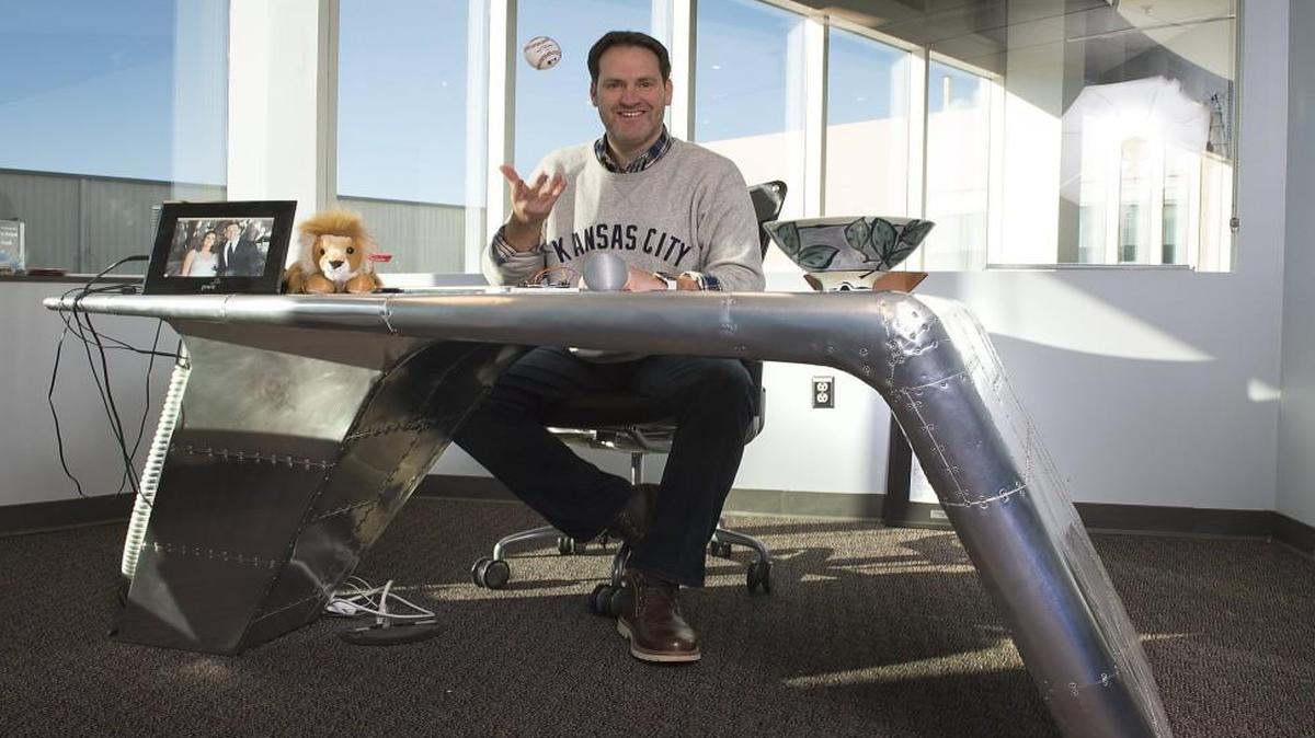 Jon Cook, the CEO of Kansas City’s VML, keeps some meaningful objects on his desk — which is made out of an airplane wing — at the firm’s headquarters at the Wheeler Downtown Airport.