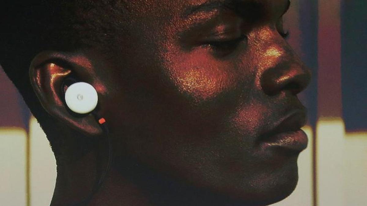 Google's Isabelle Olsson and Juston Payne give a demonstration of translating languages through Google Pixel Buds at a Google event Wednesday at the SFJAZZ Center in San Francisco.