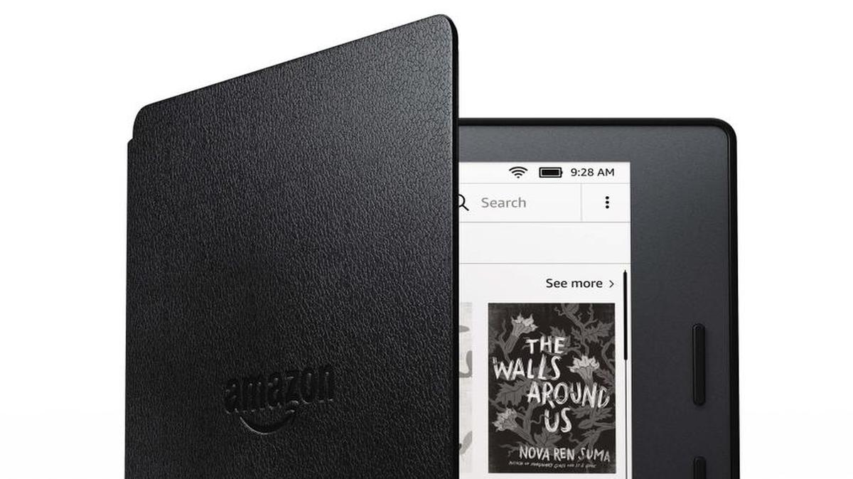 This photo provided by Amazon shows Amazon’s latest Kindle. Amazon says the new Kindle is 30 percent thinner and 20 percent lighter than previous Kindles.