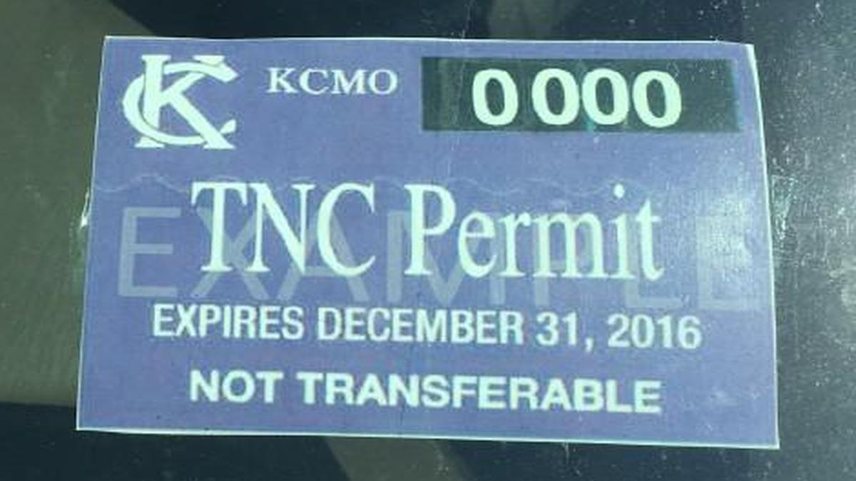 Kansas City issues these purple stickers to Uber drivers who receive certificates and vehicle permits. A 30-day driver orientation program allows a driver to work for that period without the certificate and permit.