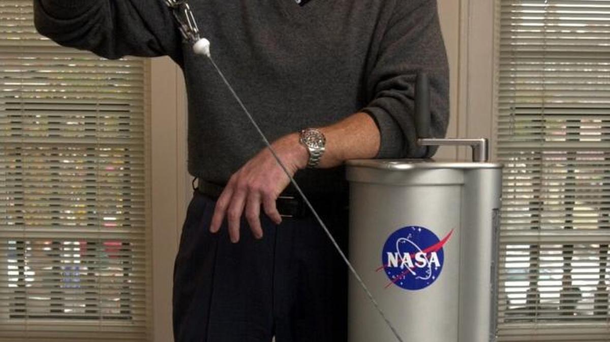 Paul Francis with his SpriraFlex machine, now being used by NASA to provide exercise to astronauts in space.