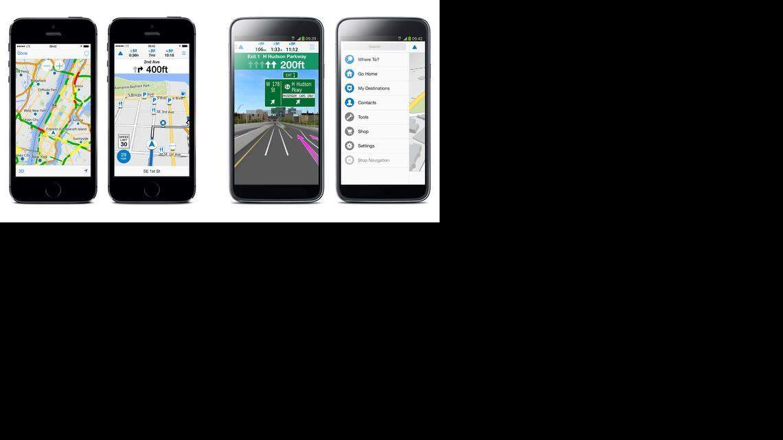 
Basic features in the app include multi-destination routing, speed limit information and lane assistance with realistic junction views. Add-ons provide such features as a 3-D panorama view, traffic jam and gridlock avoidance, and directions using buildings, landmarks and traffic lights instead of just street names.
