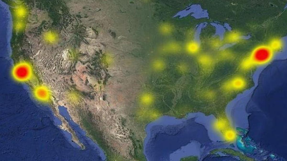 Map of Google for Work outages on Wednesday, Sept. 14.